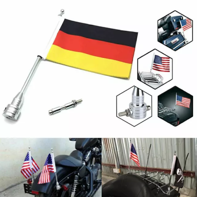 Motorrad Deutschland Flagge Fahne Flag Fahnenmast 39cm Silber Für Harley AF X7V0
