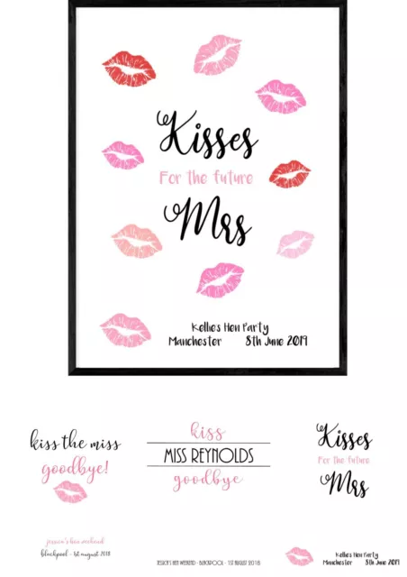 Personalised Kiss The Miss Goodbye Print Hen Party Mrs Bride To Be Gift Keepsake