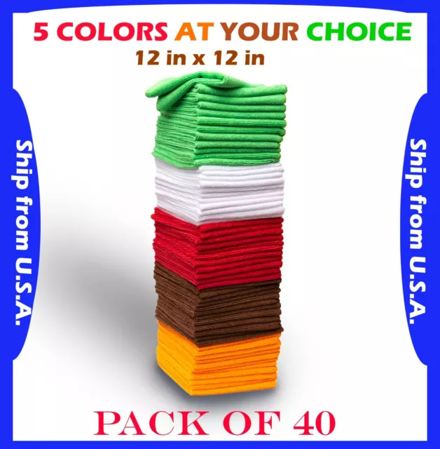 40 Pack Microfiber Cleaning Cloth Towel Rag Carwash Polishing Detailing
