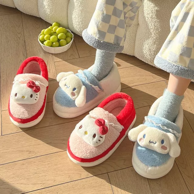 UK Sanrio Slippers Hello Kitty Plush Shoes Kuromi My Melody Home Cotton Slippers