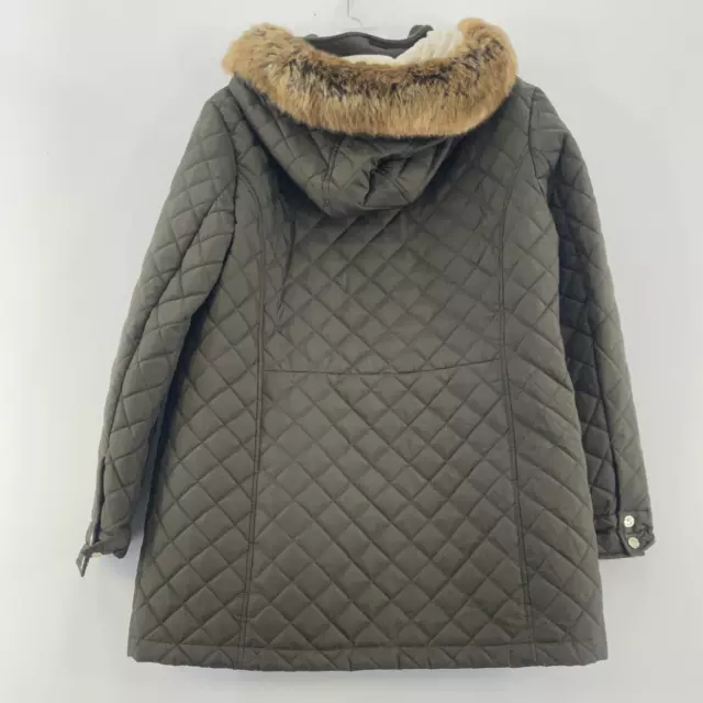 Calvin Klein Green Faux Fur Hooded Quilted Winter Jacket Womens Size XL 2