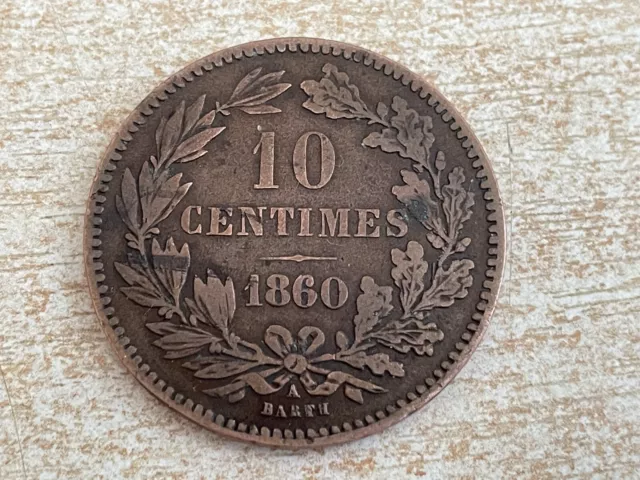 1860 A Luxembourg 10 Centimes Coin, VF Very Fine Condition