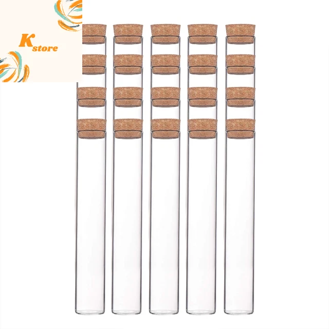 Glass Test Tubes,18Pcs 60Ml Clear Flat Test Tubes with Corks Stopper,For Scienti