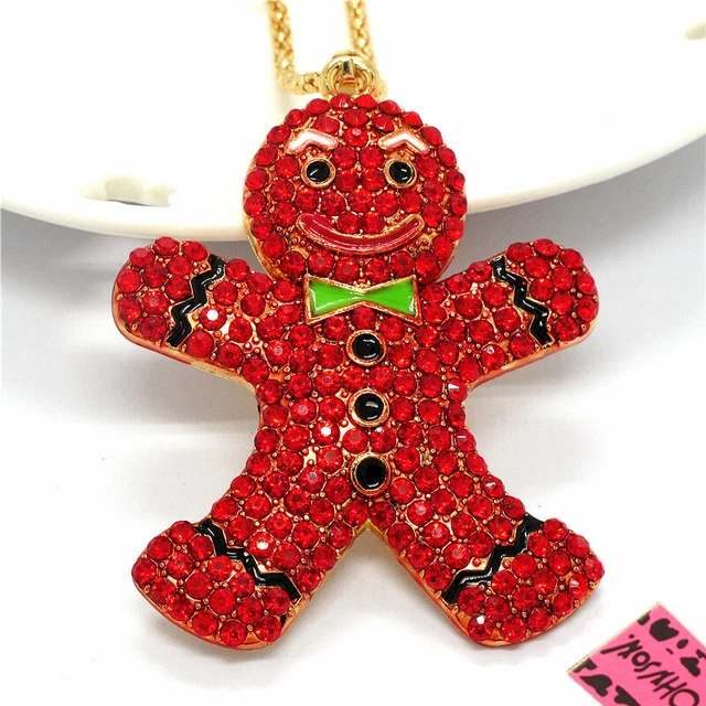 New Fashion Women Rhinestone Cute Red Bow Tie Snowman Crystal Chain Necklace