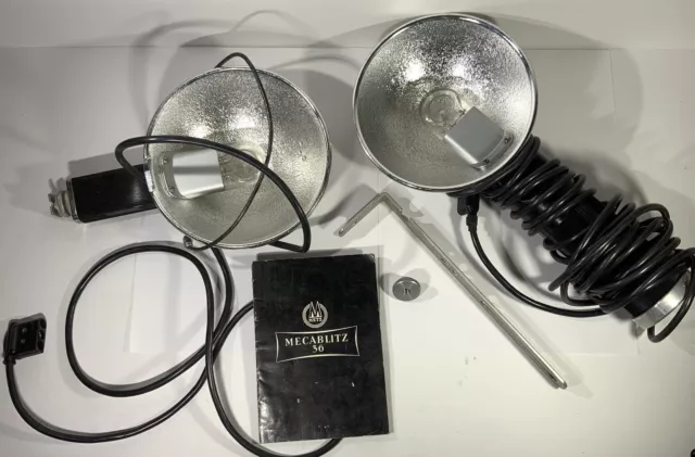 Vintage Metz Mecablitz 36 Flash, Handle, Instr Book & Mecatwin Untested As-Is