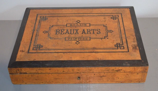 ANCIENNE BOÎTE À Dessin Peinture en Bois Coffret de Rangement Vide