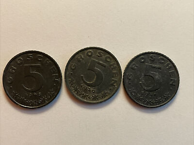 Austria 5 Groschen LOT OF THREE COINS 1948 1950 1951 KM# 2875