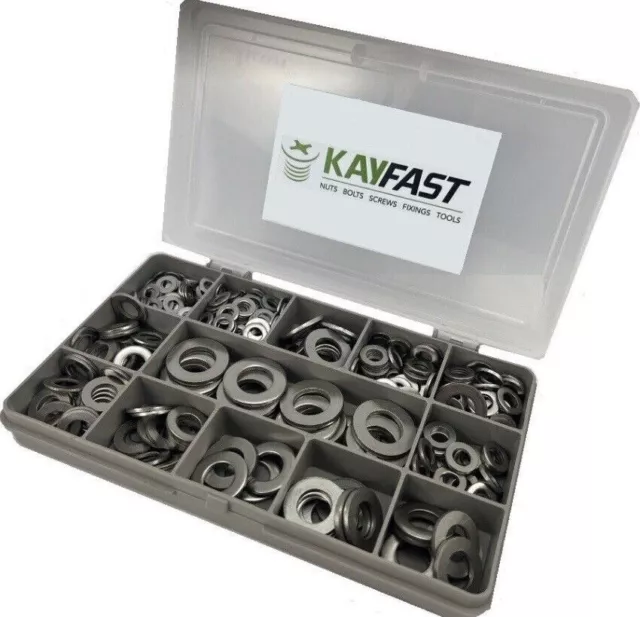 Flat Washer Form A A2 Stainless Steel M4 M5 M6 M8 M10 M12 Assorted 395 Piece Kit