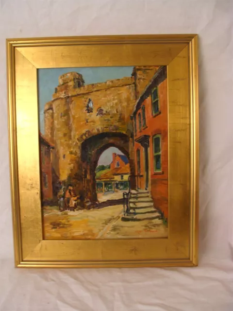 Antique George Goosey Architectural Old Stone Gate O/B Painting