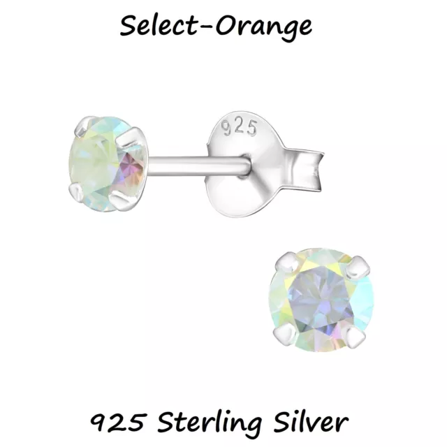 4mm  925 STERLING SILVER AAA with AB CZ Ear STUD EARRINGS ROUND  + Gift Pouch