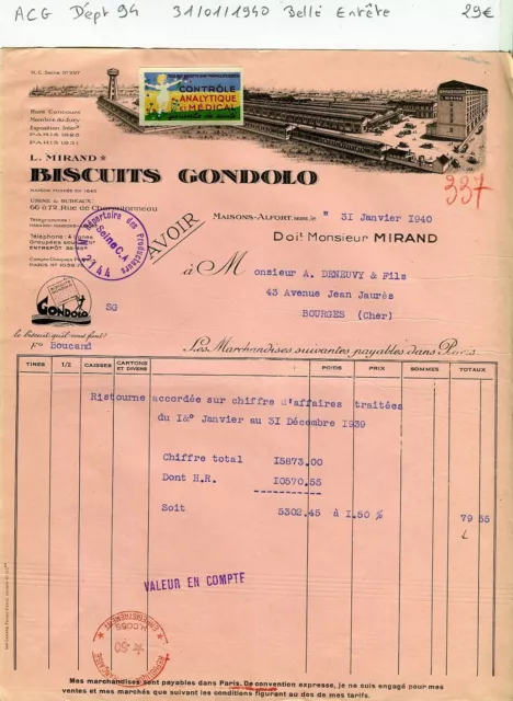 Dept 94 - Maisons Alfort 72 Rue Charentonneau - Belle Headête Biscuiterie from 1940