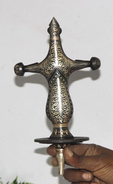 ANTIQUE IRON GOLD Inlay Work Mughal Emperor Sword Handle Handcrafted ...