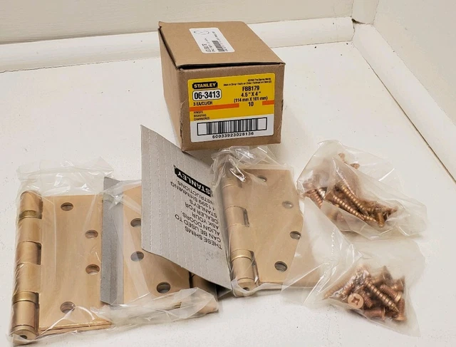 STANLEY HINGES 3 EACH FBB179 4.5" X 4.5" HOME COMMERCIAL HEAVY DUTY Satin Bronze