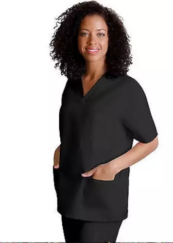 Scrub Set Black Unisex L Adar Uniforms V Neck Top Drawstring Waist Pants New 2