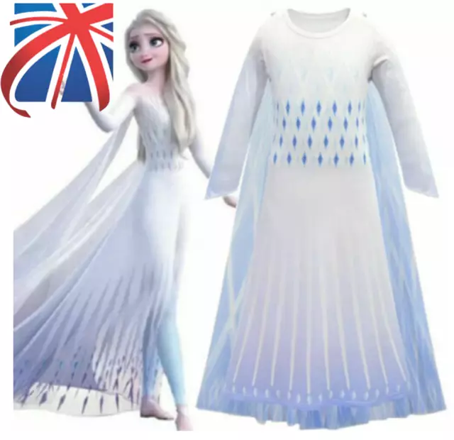 Frozen Queen Elsa Cosplay Costume Girls Outfit Kids Party Fancy Dress and Cape