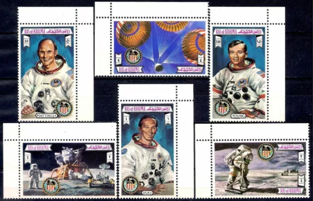 Ras Al Khaima 1972 Apollo 16 Space Astronauts Parachutes/Probe Moon MNH/2