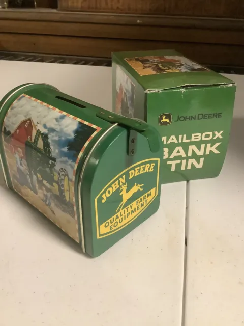 John Deere Metal Mailbox Bank with father and son picture on both sides