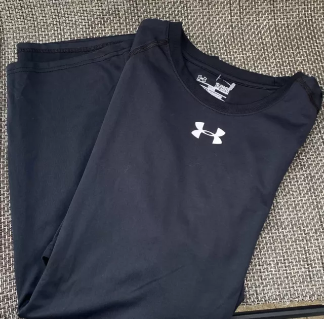 ~MEN'S UNDER ARMOUR Black Short Sleeve Loose Heatgear Athletic Shirt ...