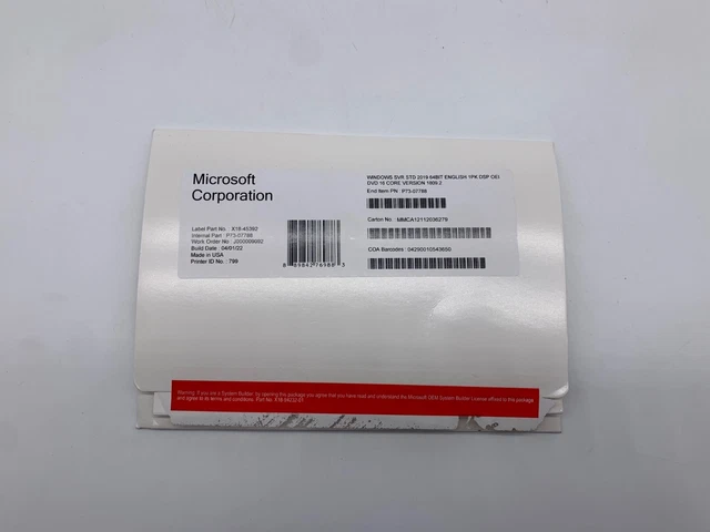 MICROSOFT WINDOWS SERVER 2019 Standard 64-bit License DVD DSP 16 Core ...