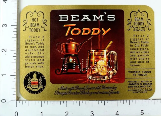 1950's-60's Vintage Beam's Toddy James Sample Label Bottle