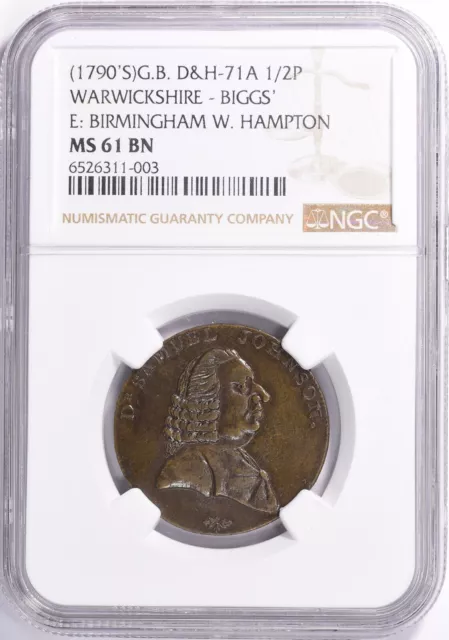 Great Britain - 1790's - 1/2 Penny Token - E. Birmingham - NGC - MS 61 - $358.88