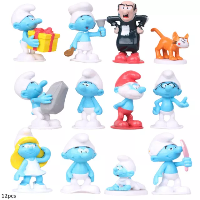 12Pc Smurf Action Figures Mini Doll Model Cake Topper Kids Birthday Gifts Model