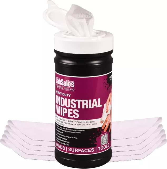 Labsales 100 Heavy Duty Industrial Cleaning Wipes for Hands, Surfaces & Tools
