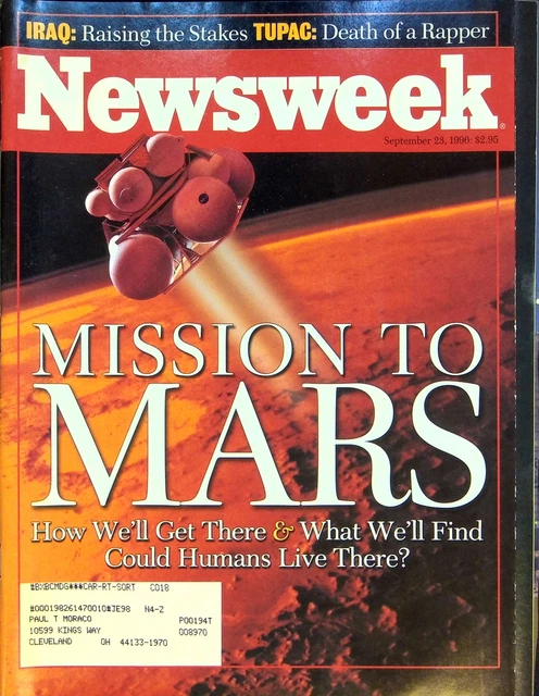 Newsweek Magazine September 23 1996 Space Race To Mars Tupac Shakur Rap Dead