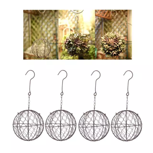 4Pcs Retro Iron Ball Shape Succulent Pot Hanging Planter Plant Holders