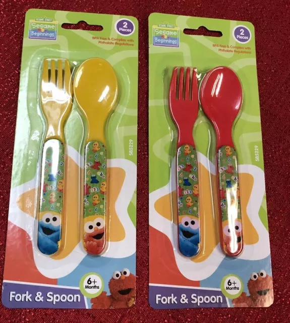 4 Piece Sesame Street Cookie Monster & Elmo Easy Grip Toddler Forks & Spoons