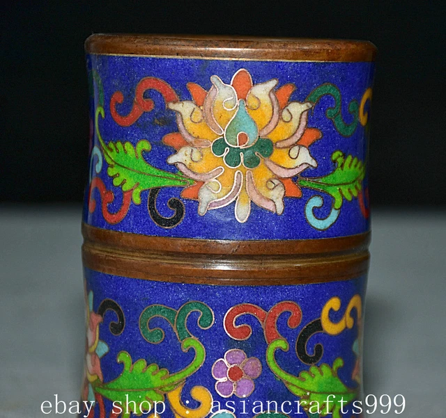 4" Qianlong Marked Chinese Cloisonne Enamel Bronze Flower Bamboo Shape Brush Pot 2