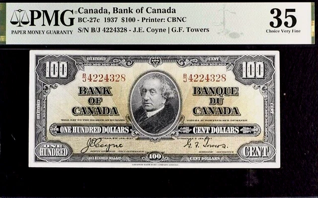 Canada $100 1937 BC-27c PMG 35 Very Fine Banknote