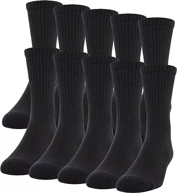 Black 12 Pairs Ankle/Quarter Crew Mens Socks Cotton Long Size 9-11 10-13 Sports
