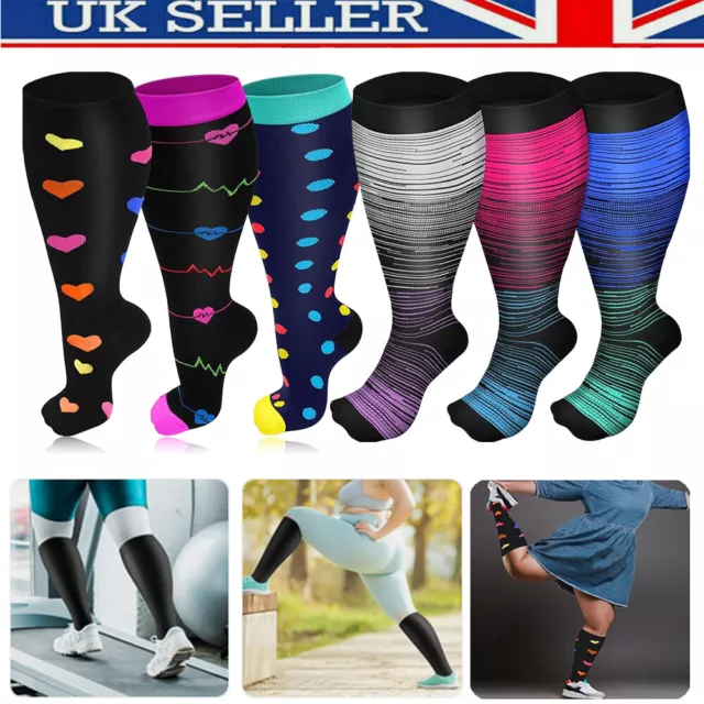 Plus Size Compression Socks Unisex 20-30 mmHg Wide Calf Extra Large Flight Socks