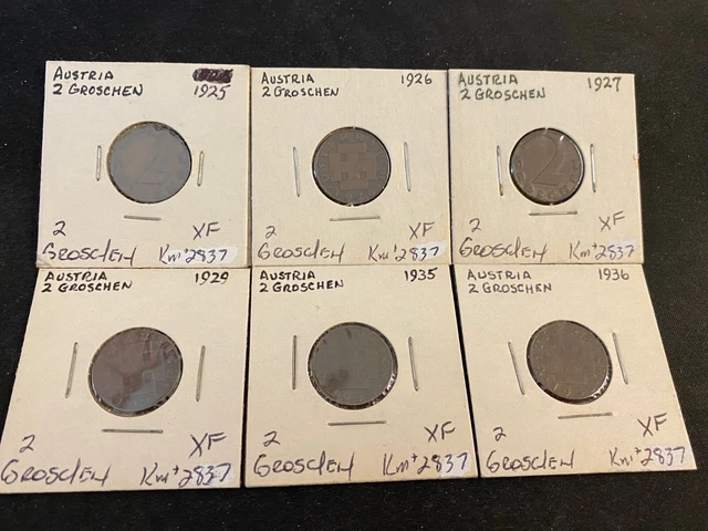 Austria  1925 To 1936  6  Coin  2  Groschen  Xf Lot  E09