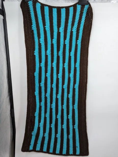 Vtg Small Crochet Knit Turquoise  Afghan Granny Lap Throw Blanket Boho 50” X 21”
