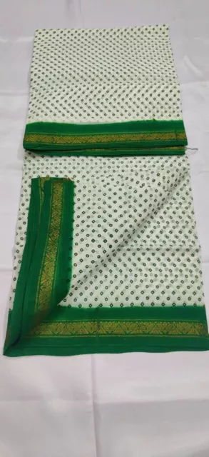 Sari tradizionale indiano Sungadi bianco con camicetta