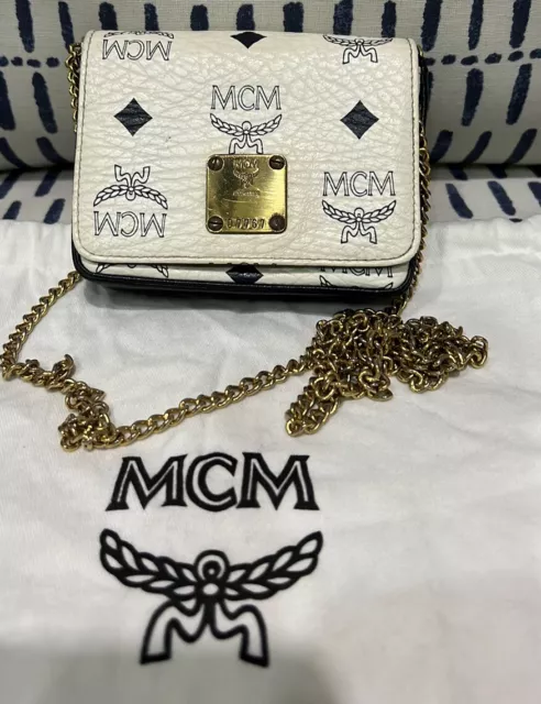 Mcm White Monogram Visetos Mini Chain Crossbody Bag 112m3