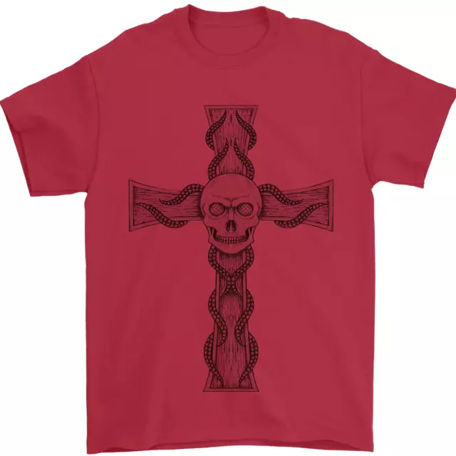 T-shirt da uomo A Gothic Skull and Tentacles on a Cross 100% cotone 4