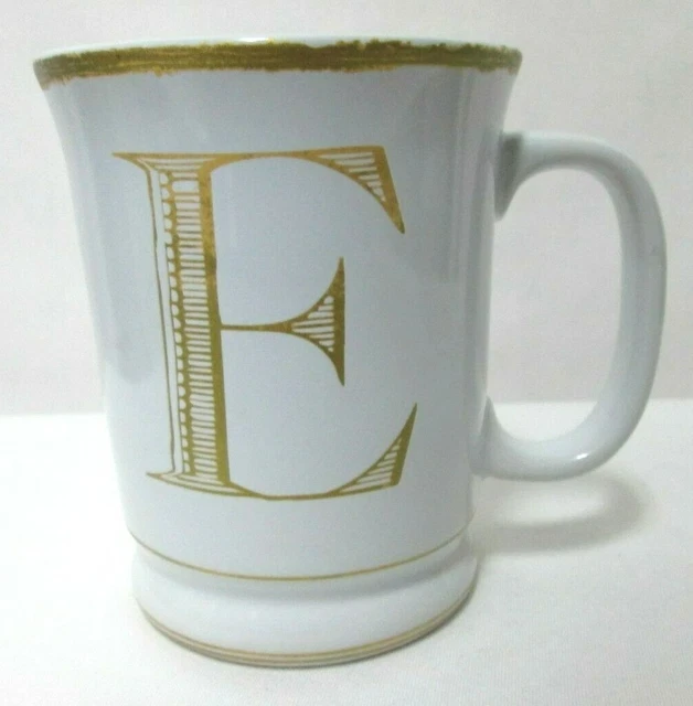 Williams Sonoma Monogram "E" Mug Cup ceramic micro & dish safe White w/ Gold