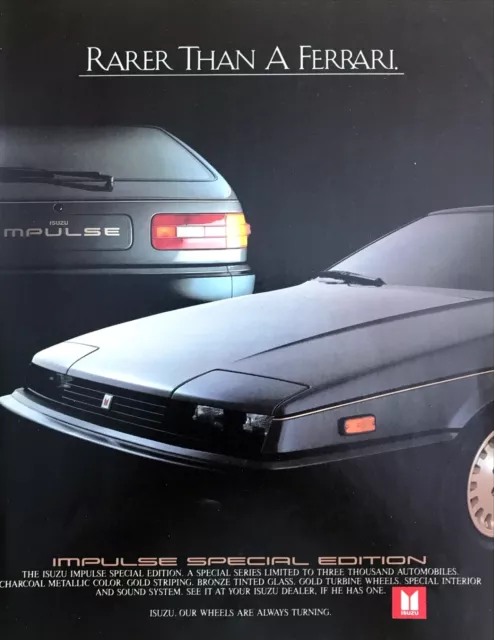 1984 Isuzu Impulse Hatchback photo "Rarer than a Ferrari" vintage print ad