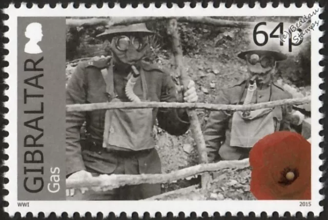 WWI Trench Warfare: US Army Infantry Doughboys Wear Gas Masks Stamp (2015)