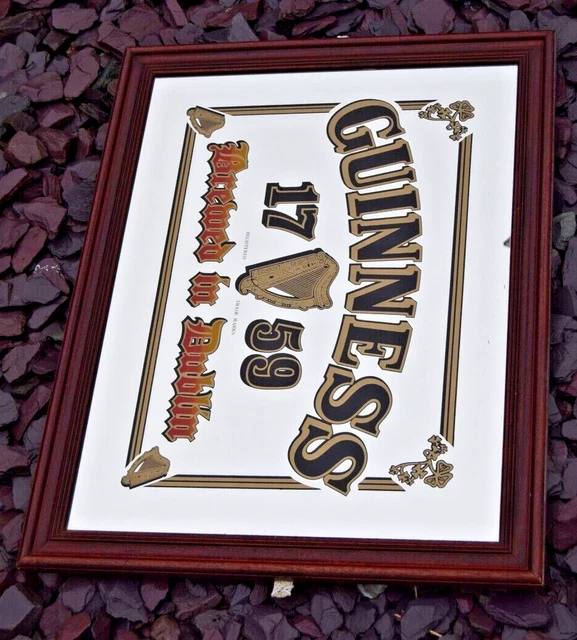 STUNNING VINTAGE GUINNESS Mirror In Wooden Frame Brewed In Dublin 1759 ...