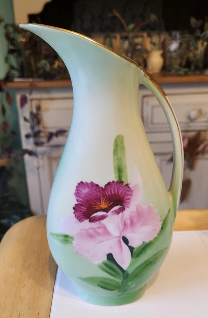 Vintage 8” Ucagco China Made In Japan Hand Painted Pitcher / Vase