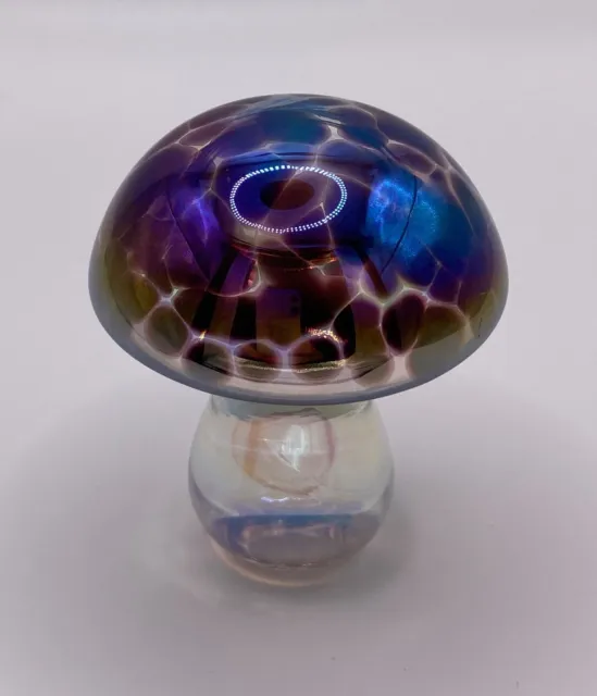 Small Art Glass Mushroom Paperweight Iridescent - Ditchfield 8cm Dia