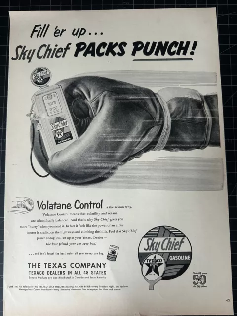 Vintage 1950s Texaco Sky Chief Oil Gas Print Ad