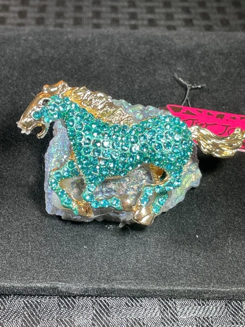 Betsey Johnson Rhinestone Bling Blue Horse on Pyrite Gemstone