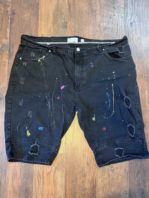 FWRD Denim Black Distress Paint Splatter Men's Jean Shorts Size 44
