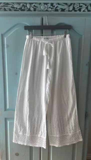 Blue Island White Pants Coverup Size S Small Emroidered Broderie Anglaise