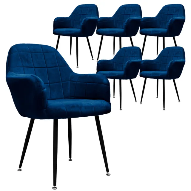 6x Sillas de comedor azul asientos con respaldo reposabrazos terciopelo tapizado